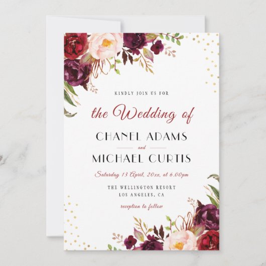 Bordeaux-Hochzeit Einladung (Vorderseite)