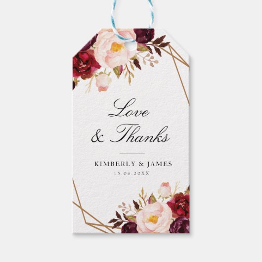 Bordeaux-Hochzeit Geschenkanhänger (Vorderseite)