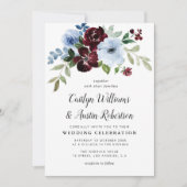 Bordeaux-Hochzeit in blauen Blumengärten Einladung (Vorderseite)