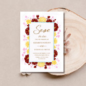 Bordeaux-Hochzeit in Rosa und Gelb Save The Date