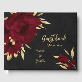 Bordeaux-Hochzeit mit goldenem Gold Gästebuch