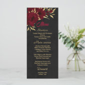 Bordeaux-Hochzeit mit goldenem Gold Menükarte (Stehend Vorderseite)