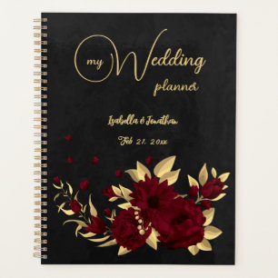 Bordeaux-Hochzeit mit goldenem Gold Planer
