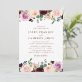 Bordeaux-Hochzeit mit lila Herbst Einladung (Stehend Vorderseite)