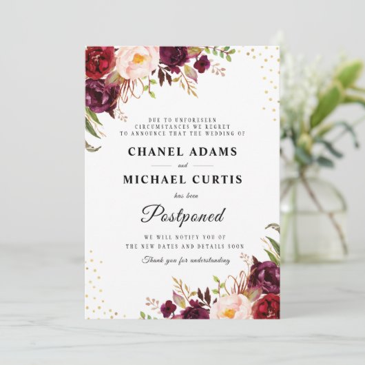 Bordeaux-Hochzeitskarte Einladung (Stehend Vorderseite)