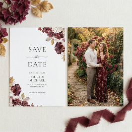 Bordeaux-Hortensie Herbst Save The Date Karte