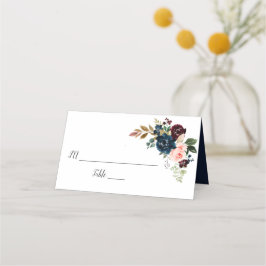 Bordeaux-, marineblau- und rötlich-rosa Blumenhoch Platzkarte