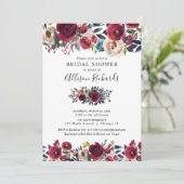 Bordeaux-Marineinfall-Brautparty Einladung (Stehend Vorderseite)