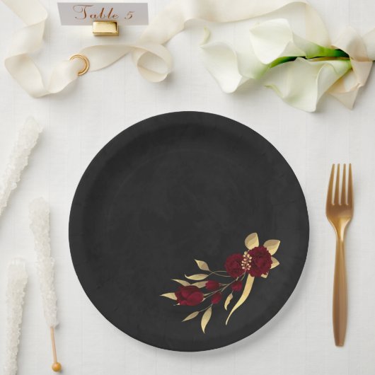 Bordeaux mit Chic und schwarz mit Gold Pappteller (Hochzeit)