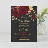 Bordeaux mit Chic und schwarz mit Gold Save The Date (Stehend Vorderseite)