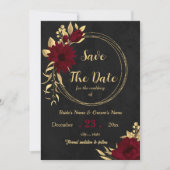 Bordeaux mit Chic und schwarz mit Gold Save The Date (Vorderseite)