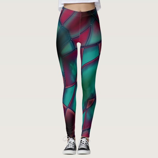 Bordeaux mit gestörtem und kräftigem Zyan in trape Leggings (Vorderseite)