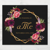 Bordeaux-Monogramm-Initialen für Hochzeitschwarze Schaumweinetikett (Einzelnes Label)