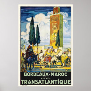 Bordeaux nach Marokko Vintage-Reiseposter Poster