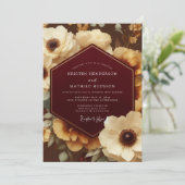 Bordeaux Ornate Botanical Wedding Einladung (Stehend Vorderseite)