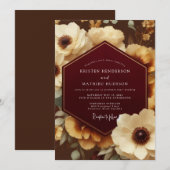 Bordeaux Ornate Botanical Wedding Einladung (Vorne/Hinten)