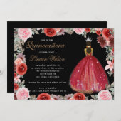 Bordeaux-Prinzessin Quinceanera Einladung (Vorne/Hinten)