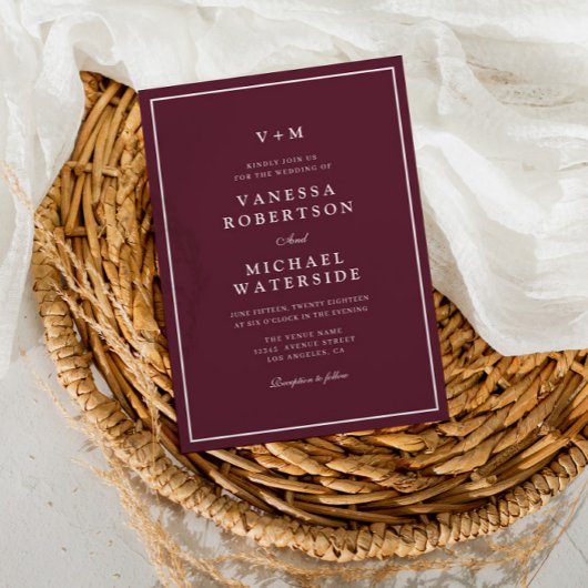 Bordeaux QR Code Hochzeit Einladung