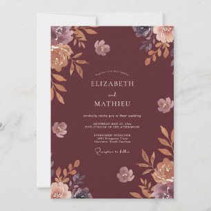 Bordeaux-Ranunculus-Staubige-Eukalyptus-Hochzeit Einladung