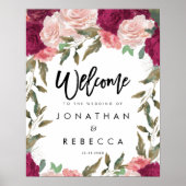 Bordeaux-Rosa Blumengestelle Hochzeitsempfang Plak Poster (Vorne)