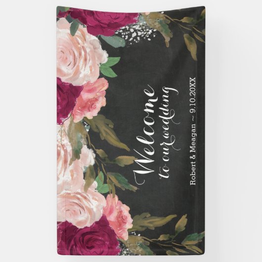 Bordeaux-Rosa-Blumenkalkpappe - Begrüßungsbanner Banner (Vertikal)