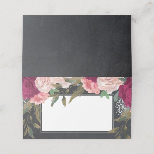 Bordeaux-Rosa-Blumenkalkpappe Hochzeitsfeier Platz Platzkarte (Außenseite Aufgefaltet)