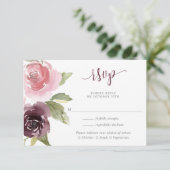 Bordeaux Rosa Blütenfarbe Hochzeit RSVP Begleitkarte (Stehend Vorderseite)
