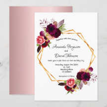 Bordeaux-Rose, goldene, geometrische Hochzeit