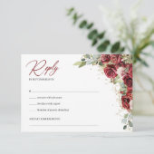 Bordeaux-Rose, grüne Eukalyptus-rsvp-Karte RSVP Karte (Stehend Vorderseite)