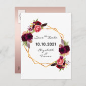 Bordeaux-Rose Save the Date Hochzeitgold Ankündigungspostkarte (Vorne/Hinten)