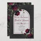Bordeaux Rote Rosen Schadowy Gray Floral Bridal Einladung (Vorne/Hinten)