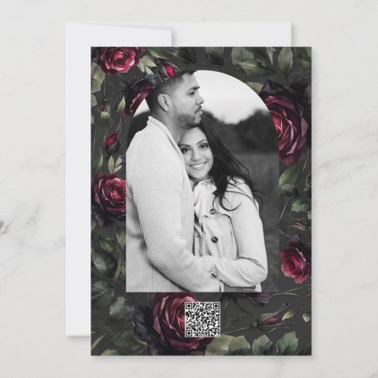 Bordeaux-Rote Rosen Schadowy-Hochzeit Einladung (Rückseite)