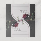 Bordeaux-Rote Rosen Schadowy-Hochzeit Platzkarte (Außenseite Aufgefaltet)