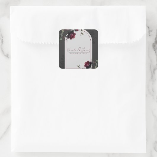 Bordeaux-Rote Rosen Schadowy-Hochzeit Quadratischer Aufkleber (Tasche)