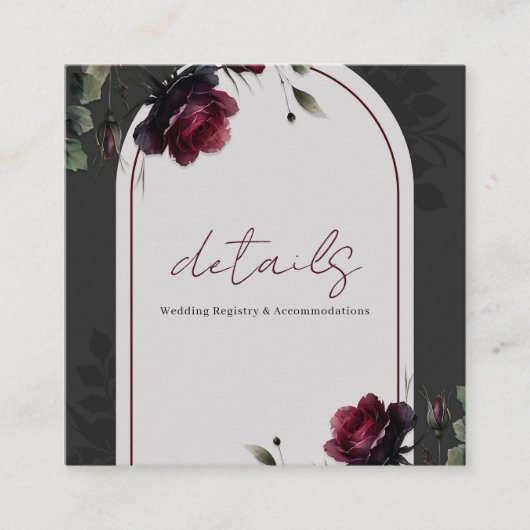 Bordeaux-Rote Rosen Schattengrau-Blumendetails Quadratische Visitenkarte (Vorderseite)