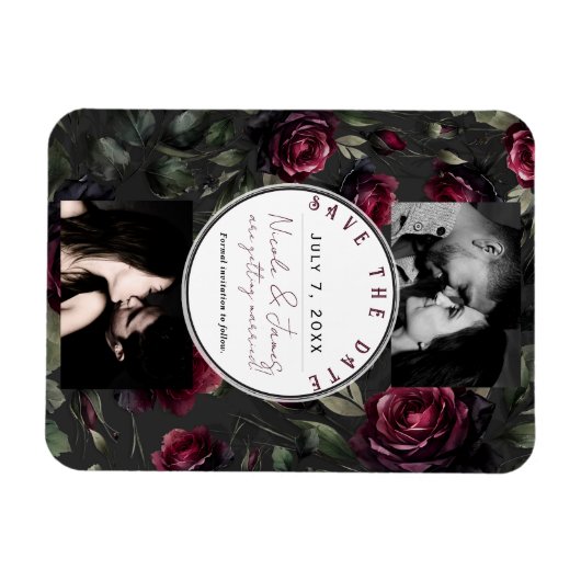 Bordeaux-Rote Rosen Schattengrau-Blütendatum Geret Magnet (Horizontal)