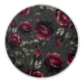 Bordeaux-Rote Rosen Schattengrau Keramikknauf (Vorderseite)