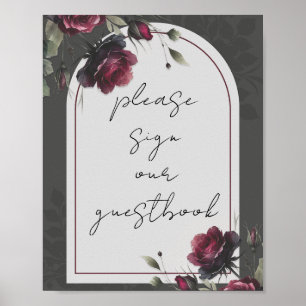 Bordeaux Rote Rosen Schattige Florale Unterschrift Poster