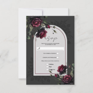 Bordeaux rote Rosen schattige graue Blumenhochzeit RSVP Karte
