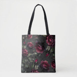 Bordeaux rote Rosen schattiges Grau floral  Tasche