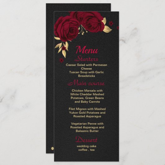 Bordeaux-Schwarz Menükarte (Vorne/Hinten)
