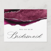 Bordeaux silber agat werden Sie meine Bridesmaid Einladungspostkarte (Vorderseite)