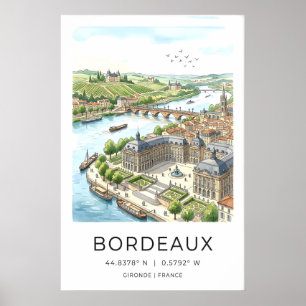 Bordeaux Stadt Kunstprint handgezeichnete Flusssze Poster