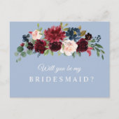 Bordeaux-staubblau werden Sie meine Bridesmaid-Kar Einladungspostkarte (Vorderseite)