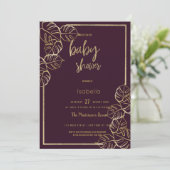 Bordeaux tiefgrüne Goldblütendusche Einladung (Stehend Vorderseite)