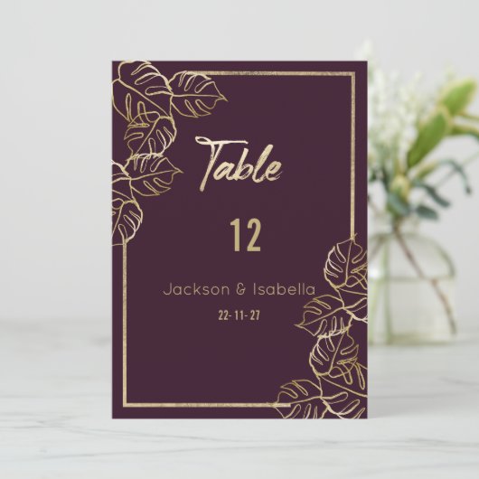 Bordeaux-Tischnummern Einladung (Stehend Vorderseite)