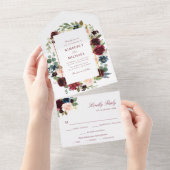 Bordeaux- und Blütenfarbenhochzeit All In One Einladung (Abreißen)