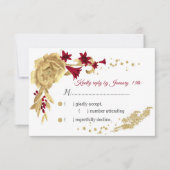 Bordeaux- und Goldbarren-Blume und Goldbarren-Blät RSVP Karte (Vorderseite)