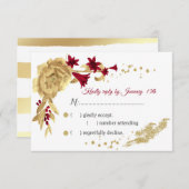 Bordeaux- und Goldbarren-Blume und Goldbarren-Blät RSVP Karte (Vorne/Hinten)