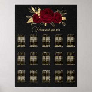 Bordeaux und Goldblumen Poster
